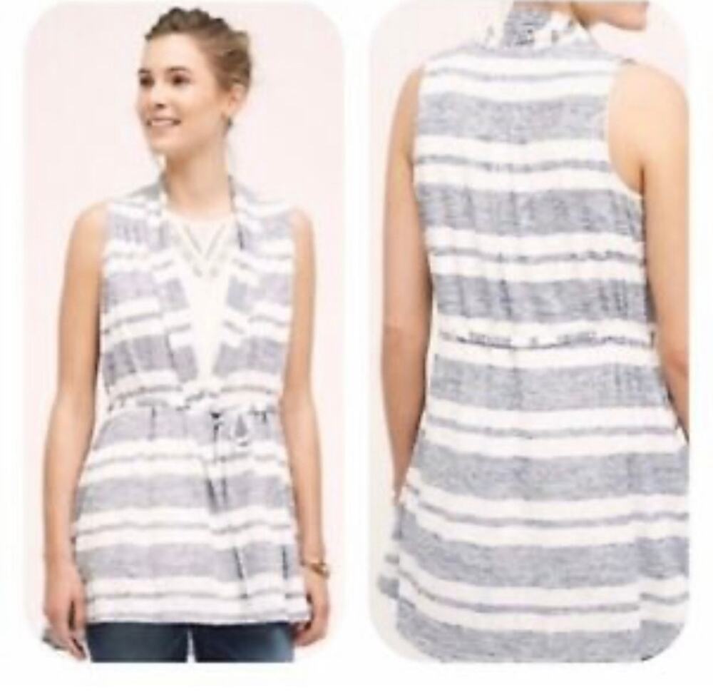 Anthropologie Saturday Sunday Striped Sleeveless Drawstring Cardigan S